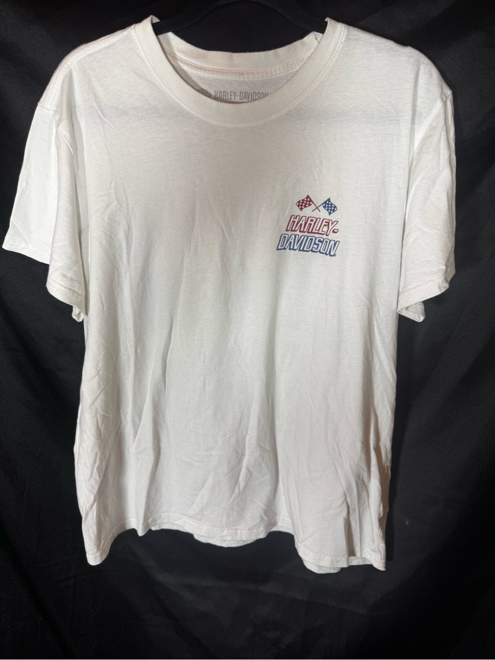 Harley-Davidson Cream Tag-Print Tee with Black Logo